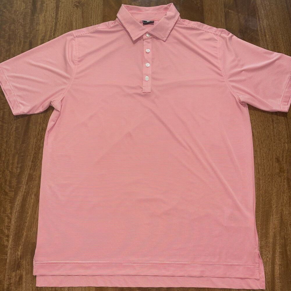 FootJoy Mens Pink Striped Golf Polo Shirt Large Short Sleeve Performance